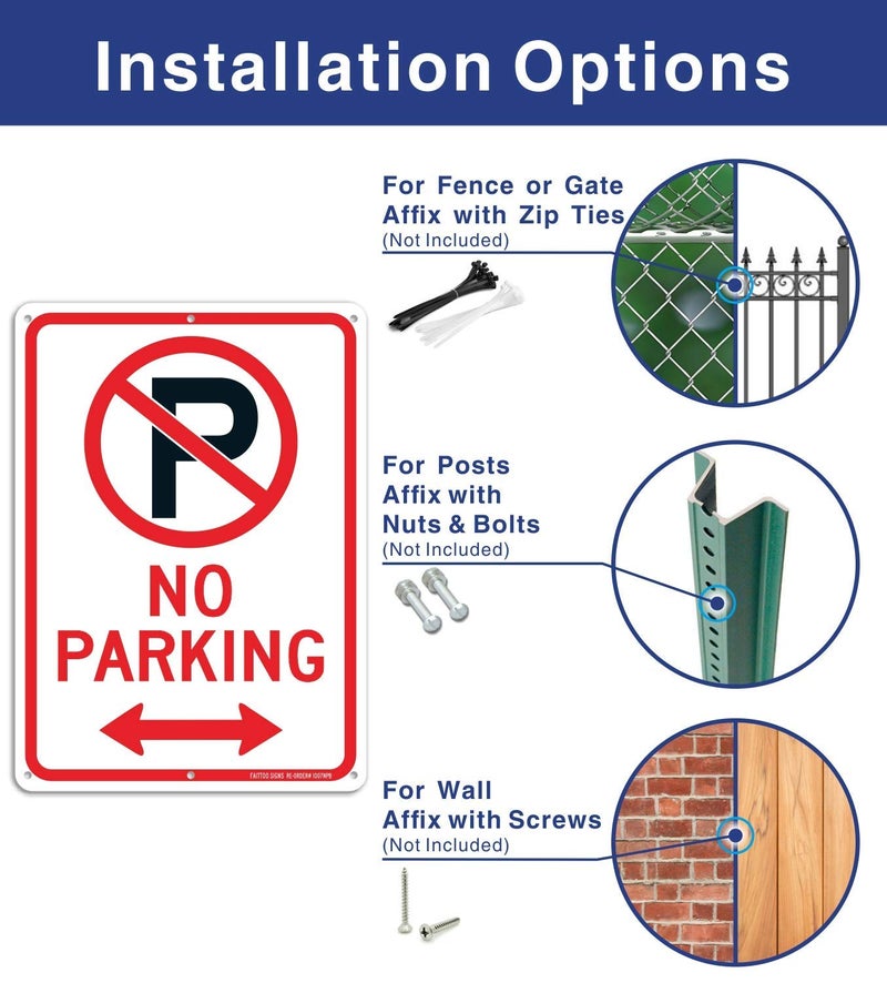 Faittoo (4 Pack) No Parking Sign With Symbol With Arrows Sign, 10 x 7 Inches Reflective .40 Rust Free Aluminum, UV Protected, Weather Resistant, Waterproof, Durable Ink, Easy To Mount - Image 3